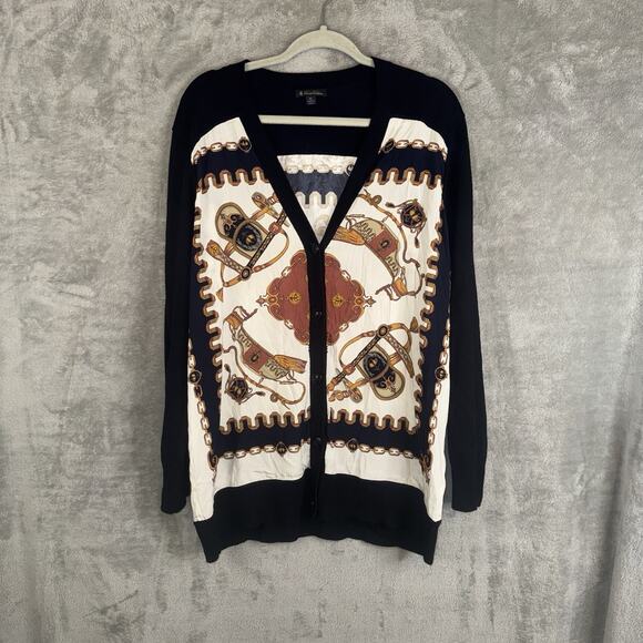 Brooks Brothers Sweaters - Brooks Brothers Equestrian Chain Scarf Print Silk Cardigan SZ XL Old Money